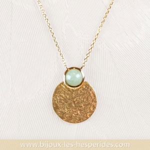 Collier pendentif Aventura Dorure Or 24 carats Aventurine verte