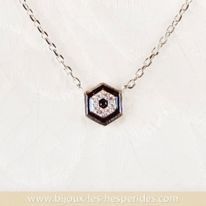 Collier pendentif Célestia en Argent 925 Émail noir Oxydes de zirconium
