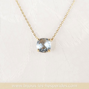 Collier pendentif Nova Dorure Or 24ct Cristal de roche bleuté facetté