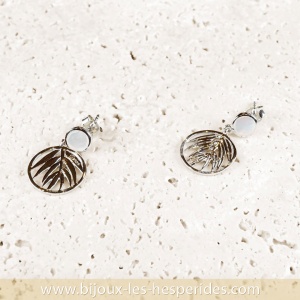 Boucles d’oreilles Oasis Argent 925 Motif palmes Nacre blanche