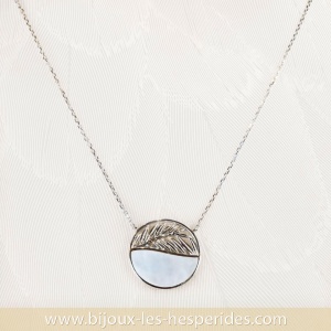 Collier pendentif Oasis Argent 925 Motif palmes Nacre blanche