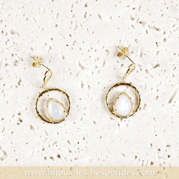 Boucles d’oreilles Astralia Plaqué Or 18 carats Pierre de Lune