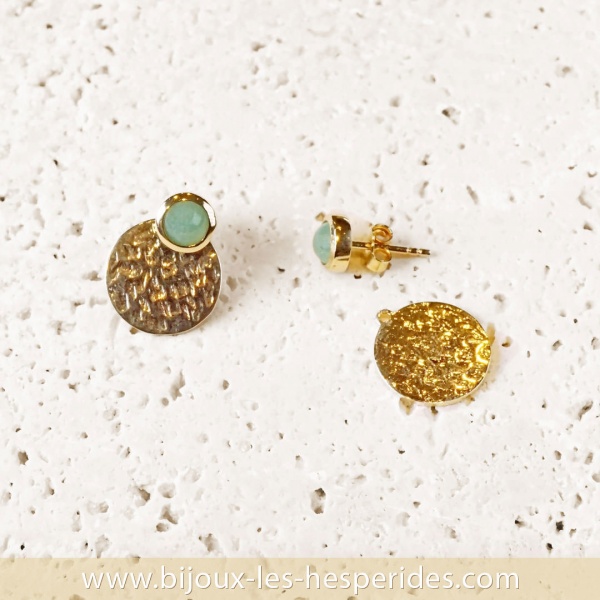 Boucles d’oreilles Aventura Dorure Or 24 carats Aventurine verte