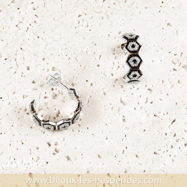Boucle d’oreilles Célestia en Argent 925 Émail noir Oxydes de zirconium