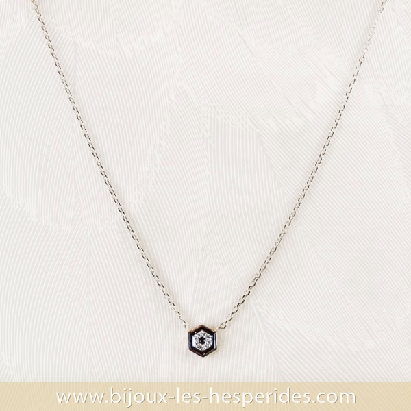 Collier pendentif Célestia en Argent 925 Émail noir Oxydes de zirconium