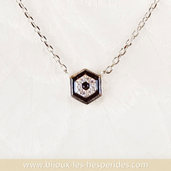 Collier pendentif Célestia en Argent 925 Émail noir Oxydes de zirconium