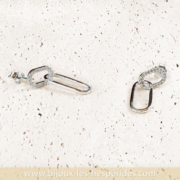 Boucles d’oreilles Duo avec pendentif Argent 925 et Oxydes de zirconium