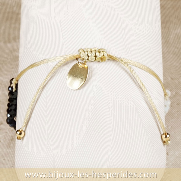 Mya : Bracelet 3 rangs Ginkgo Plaqué Or 18 carats Cristal Pyrite Tourmaline noire