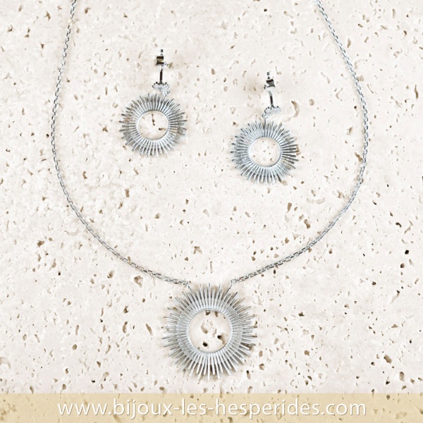 Parure Solara en Argent 925 : boucles d’oreilles et pendentif Soleil