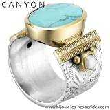 Canyon Anneau Argent Massif 925 Pierre Fine Turquoise Reconstituee Sertie Laiton