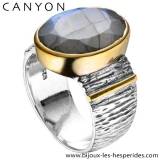 Canyon Anneau en Argent Massif 925 Pierre Fine Labradorite Gris Sertie Laiton
