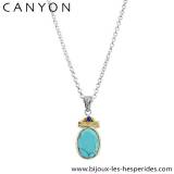 Bijoux Canyon Pendentif Ovale Chaine Ras de Cou Argent Massif 925 Turquoise Lapis Lazuli