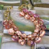 Bijoux Denaive Andrea Collier Resine Tons Saumon Transparences et Inscrusations Poudre Or