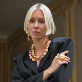 Bijoux Denaive Andrea Parure Resine Tons Saumon Transparences et Inscrusations Poudre Or