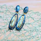 Bijoux Denaive Aurelie Boucles Oreilles Resine Bleu Vert Or