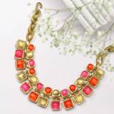 Bijoux Denaive Jade Collier Resine Couleurs Fraise et Or