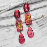 Bijoux Denaive Marcia Boucles Oreilles Cabochon Goutte Resine Rouge Miel Or
