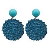 Francine Bramli Boucles Oreilles Clip Plage Raphia Resine Bleu Persan