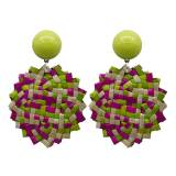 Francine Bramli Boucles Oreilles Clip Plage Raphia Resine Vert Fuchsia Beige