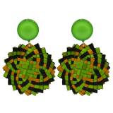 Francine Bramli Boucles Oreilles Clip Plage Raphia Resine Vert Orange Noir
