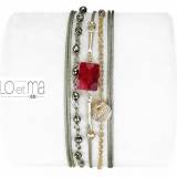 Bijoux Loetma Bracelet Multiliens Anastasia Rouge Rubis et Argent