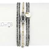 Bijoux Loetma Bracelet Multiliens Elio Noir Or et Strass