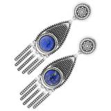 Shabada Boucle Oreilles Ama Medium Metal Argente Lapis Lazuli