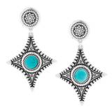 Shabada Boucle Oreilles Gaia Large Metal Argente Turquoise Synthetique