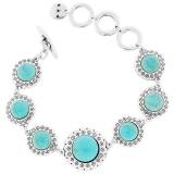 Shabada Bracelet Talasi Metal Argente Turquoise Synthetique Gravures Style Ethnique
