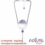 Cyclade Collier Disque et Ponpon Sodalite Nacre Blanche